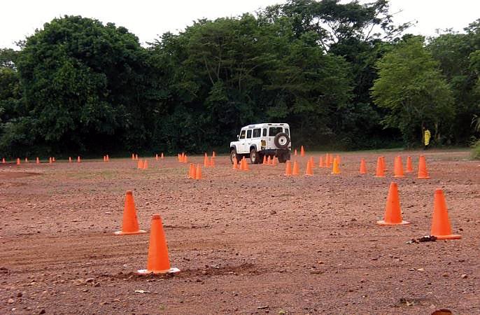 Training course with cones and a 4x4 vehicle